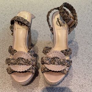 Vince Camuto Beige and Brown Woven Wedges
